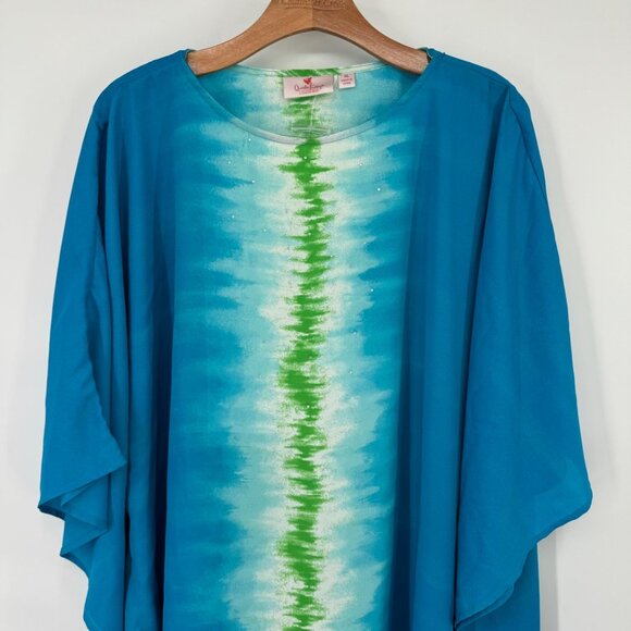 Quacker Factory By Jeanne Bice blue Tie-Dye Poncho Top size  XL embellished new - Picture 7 of 12